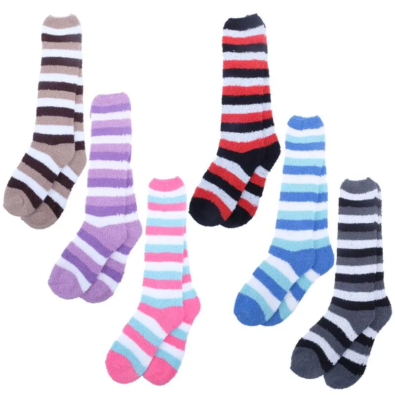 2 Pairs Women Microfibre Knee High Socks 52cm Length Stripe & Plain Colours