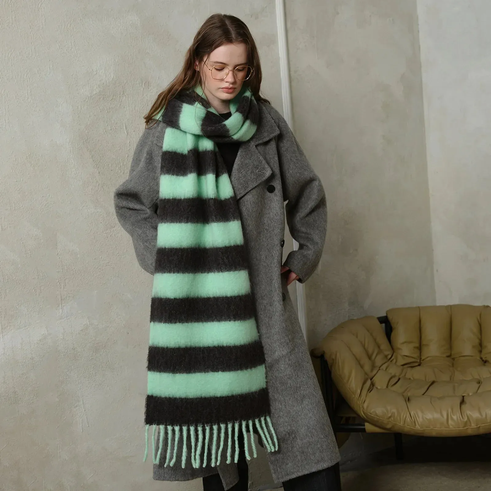 Acrylic Imitated Cashmere Stripes Tassels Scarf - Autumn Winter Collection