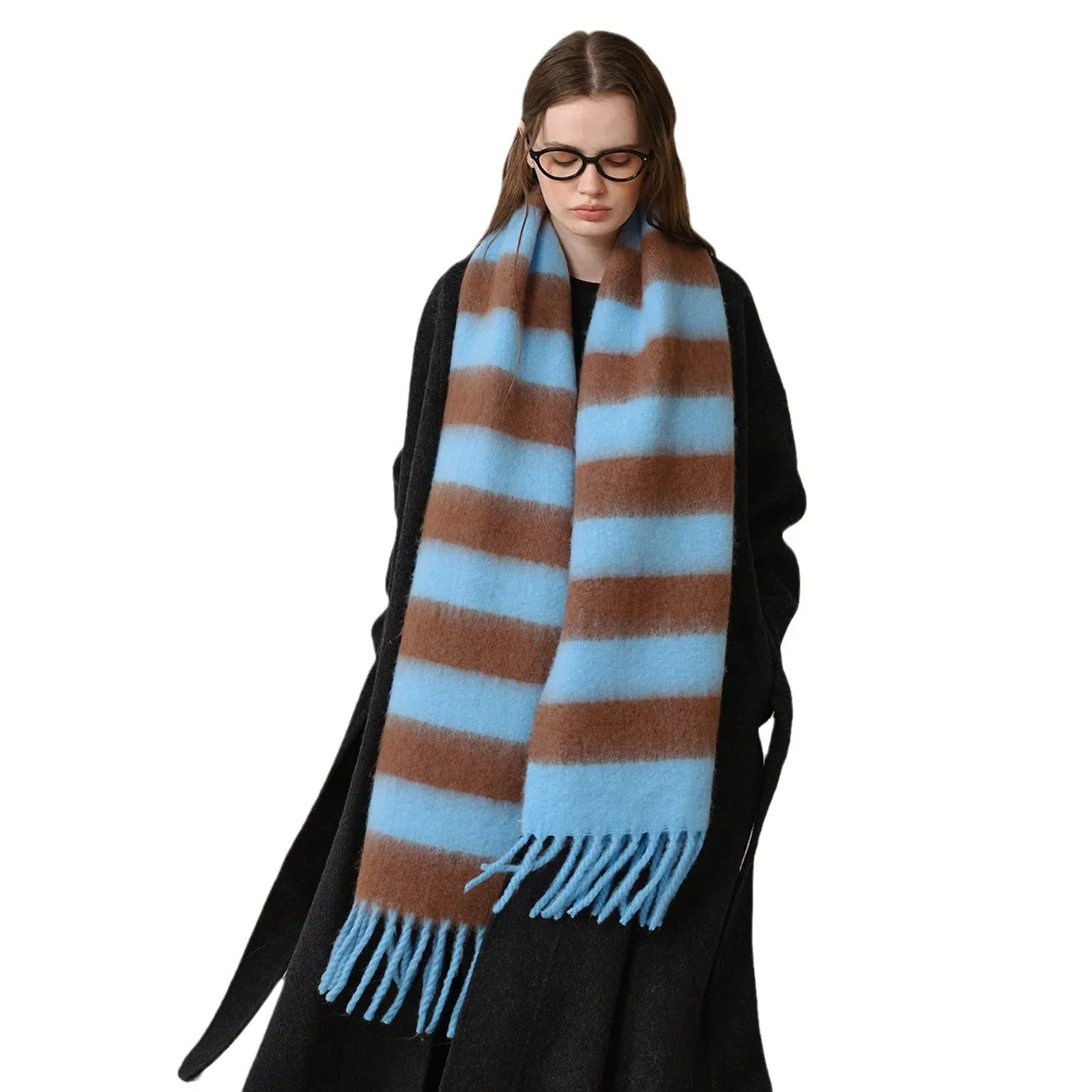 Acrylic Imitated Cashmere Stripes Tassels Scarf - Autumn Winter Collection