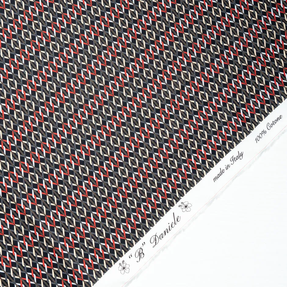 Black & Red Geometric & Floral Printed Pure Cotton