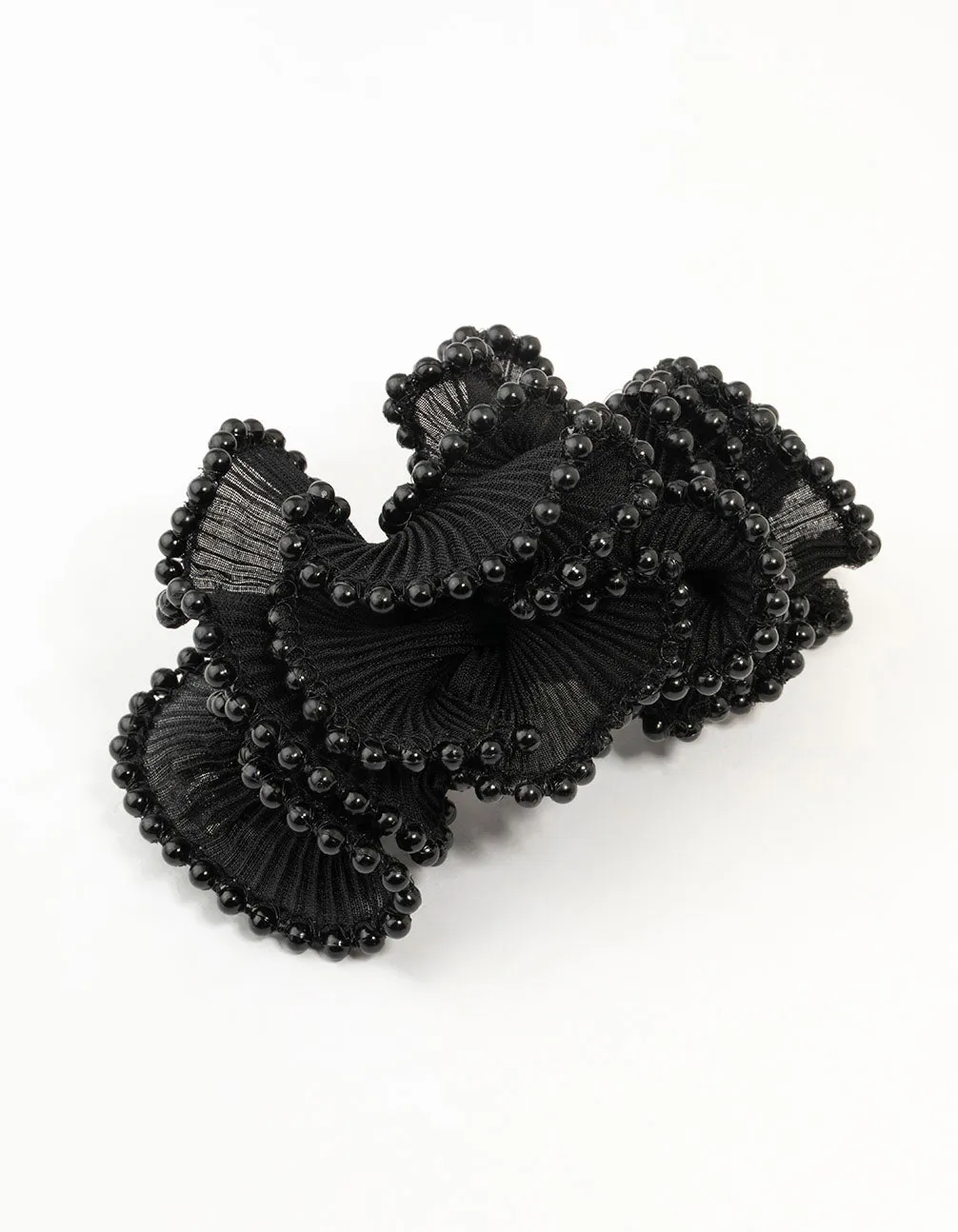 Black Plisse Fabric & Pearl Scrunchie