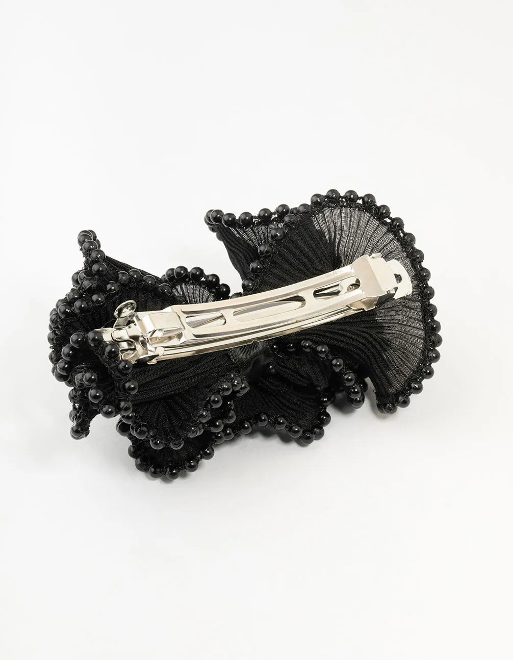 Black Plisse Fabric & Pearl Scrunchie