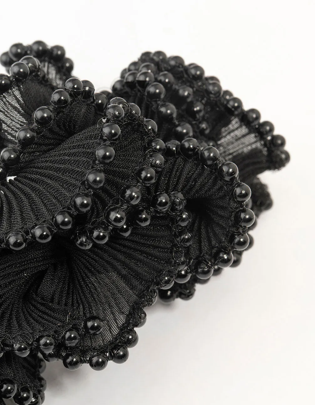 Black Plisse Fabric & Pearl Scrunchie