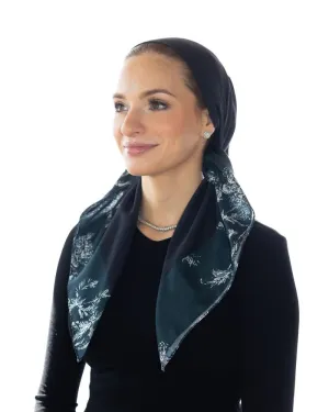 Black with Forest Green Toile Border Square Scarf