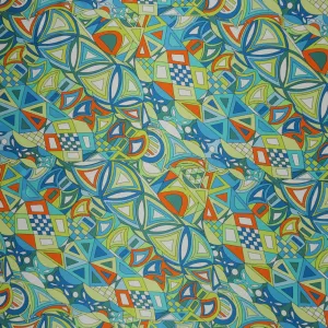 Blue, Orange and Green Abstract Printed Silk Charmeuse Fabric