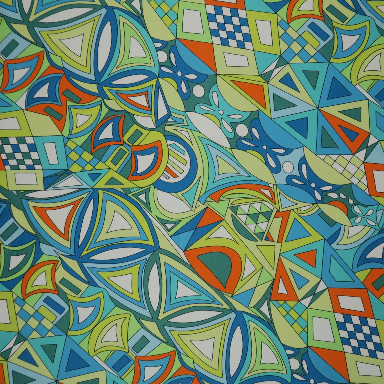 Blue, Orange and Green Abstract Printed Silk Charmeuse Fabric