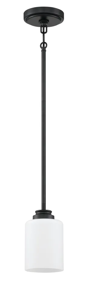 Bolden 1 Light Mini Pendant in Flat Black (White Glass)