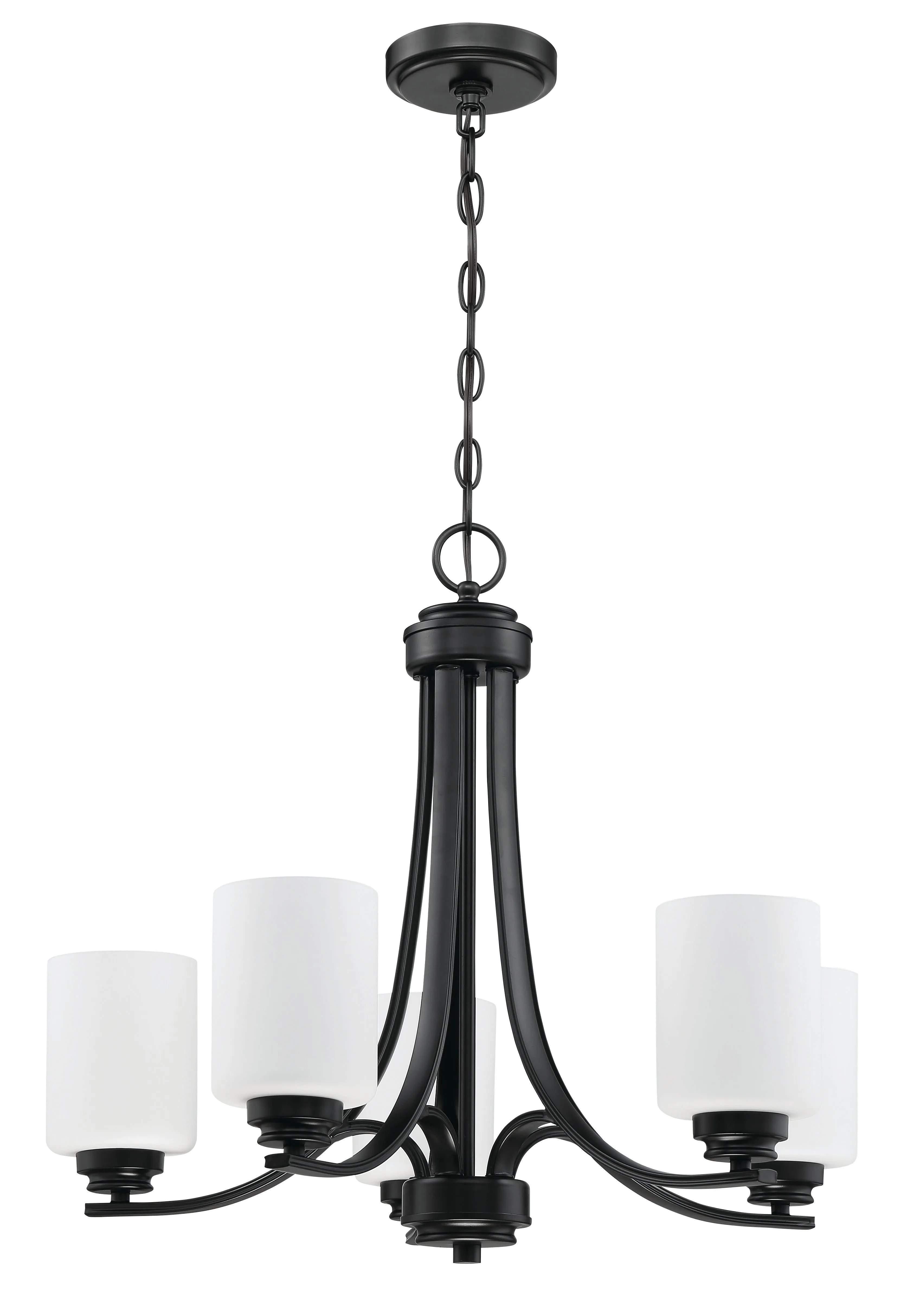 Bolden 5 Light Chandelier in Flat Black (White Glass)