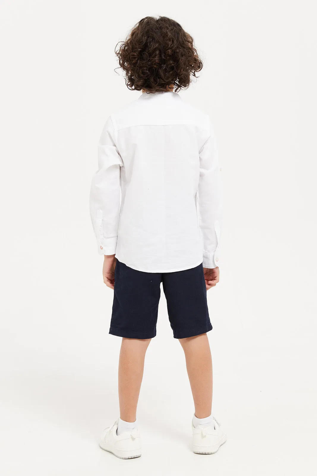 Boys White And Navy Shirt And Short Set (2 Piece)