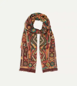 Brown Kilim Print Wool-Silk Scarf