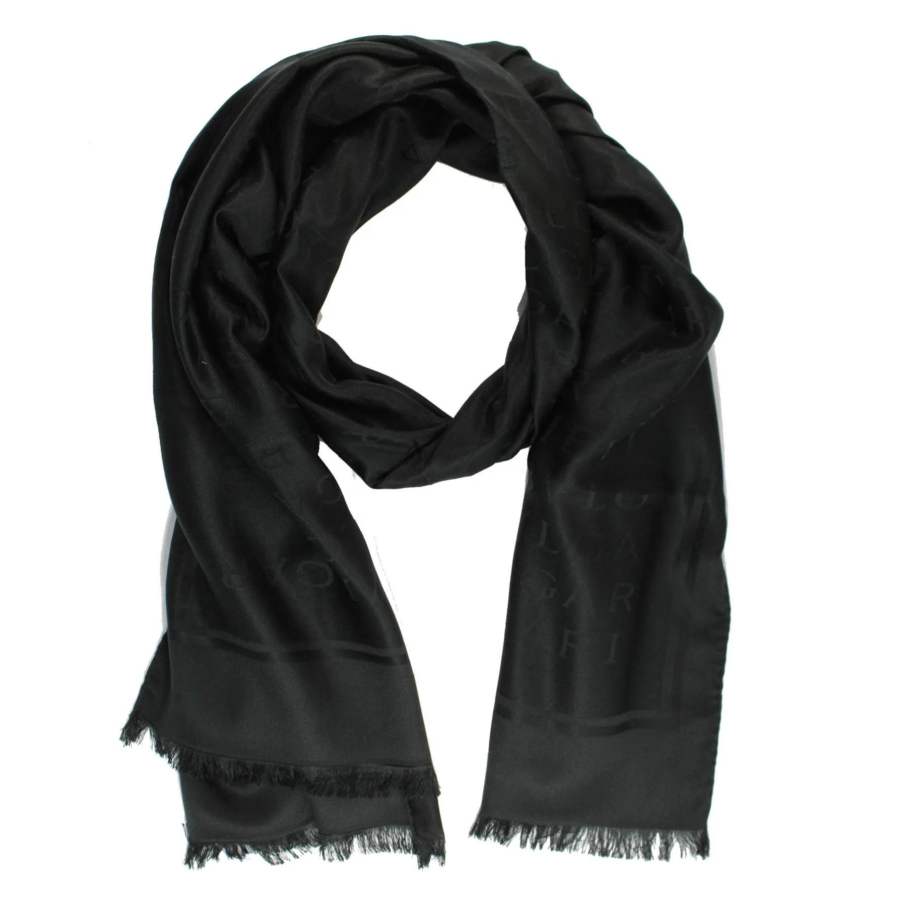 Bvlgari Scarf Black Logomania Design - Twill Silk Shawl SALE