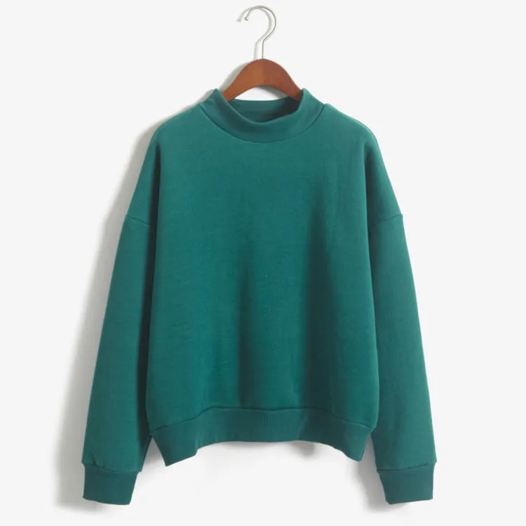 Candy Color Middle Neck Loose Sweatshirt