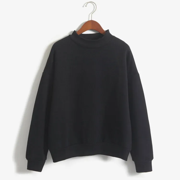 Candy Color Middle Neck Loose Sweatshirt