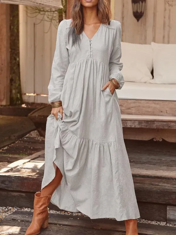 Casual Long-sleeved Dress With Big Swing