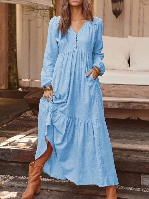 Casual Long-sleeved Dress With Big Swing