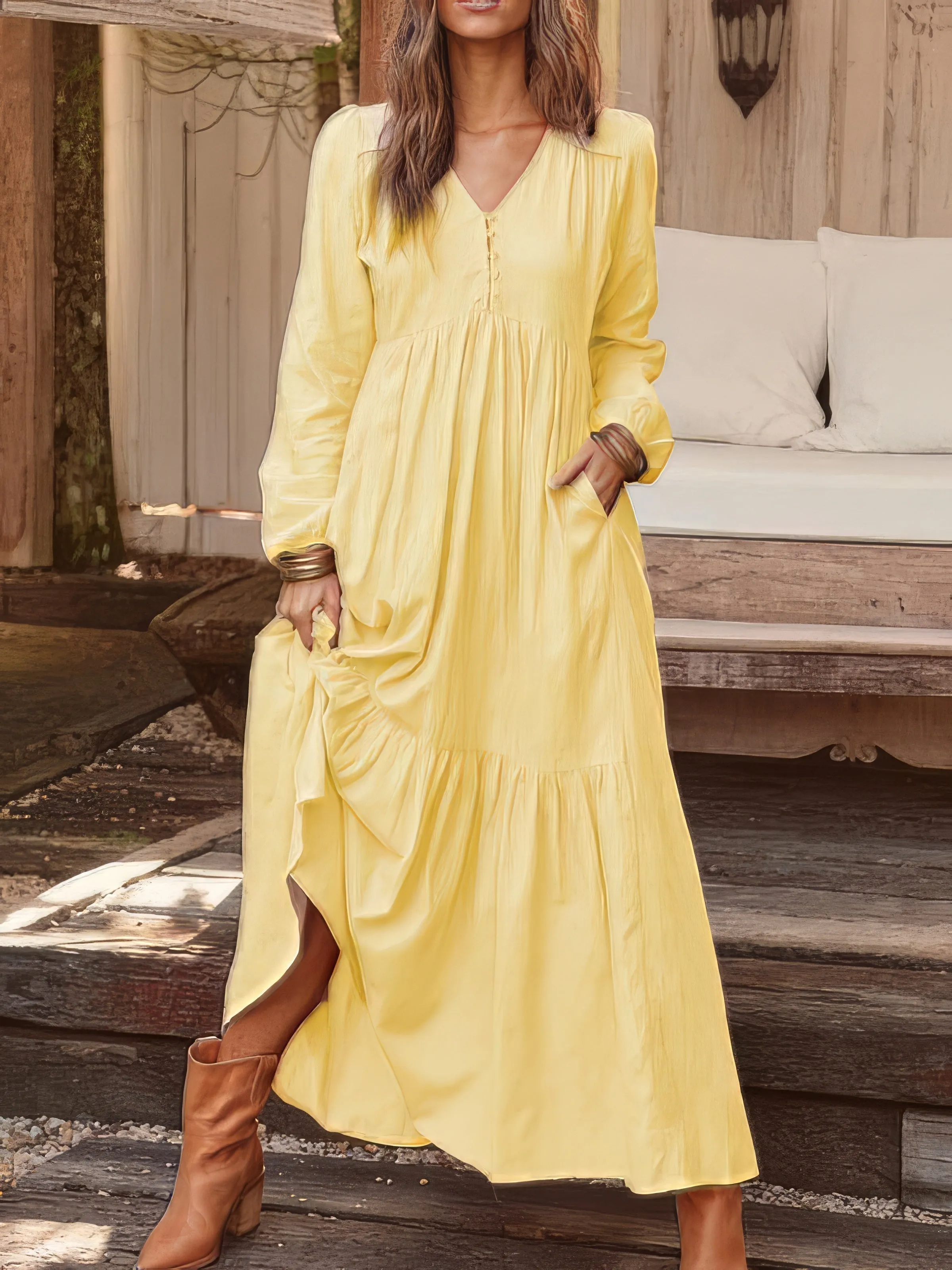 Casual Long-sleeved Dress With Big Swing