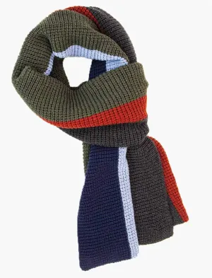 Charcoal & Olive Green Vertical Striped Knitted Wool Scarf