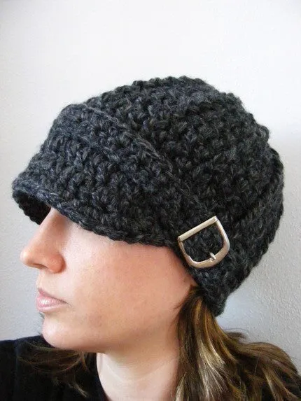 Charcoal gray buckle beanie winter hat