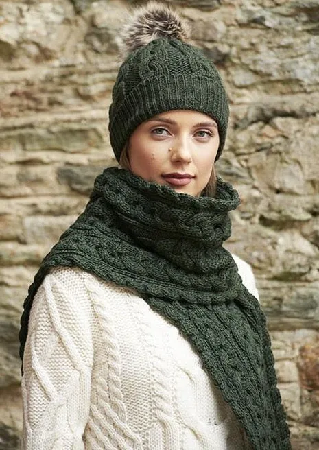 Chunky Cable Knit Aran Scarf | Green