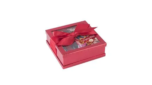 Clear Window Gift Boxes Red 6" X 6" X 2" 6 Pack With Ribbon