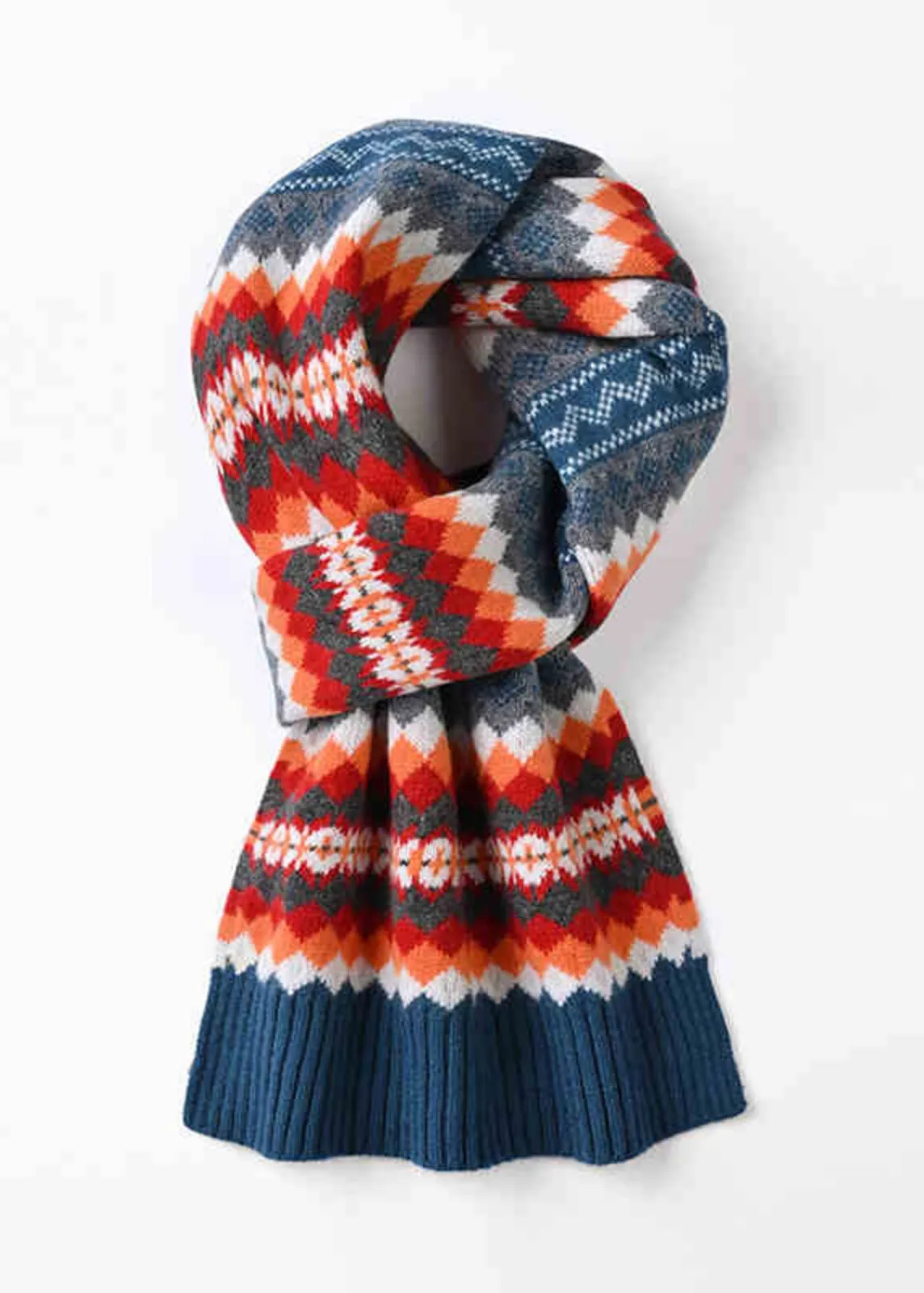 Colorblock Pure Wool Long Scarf