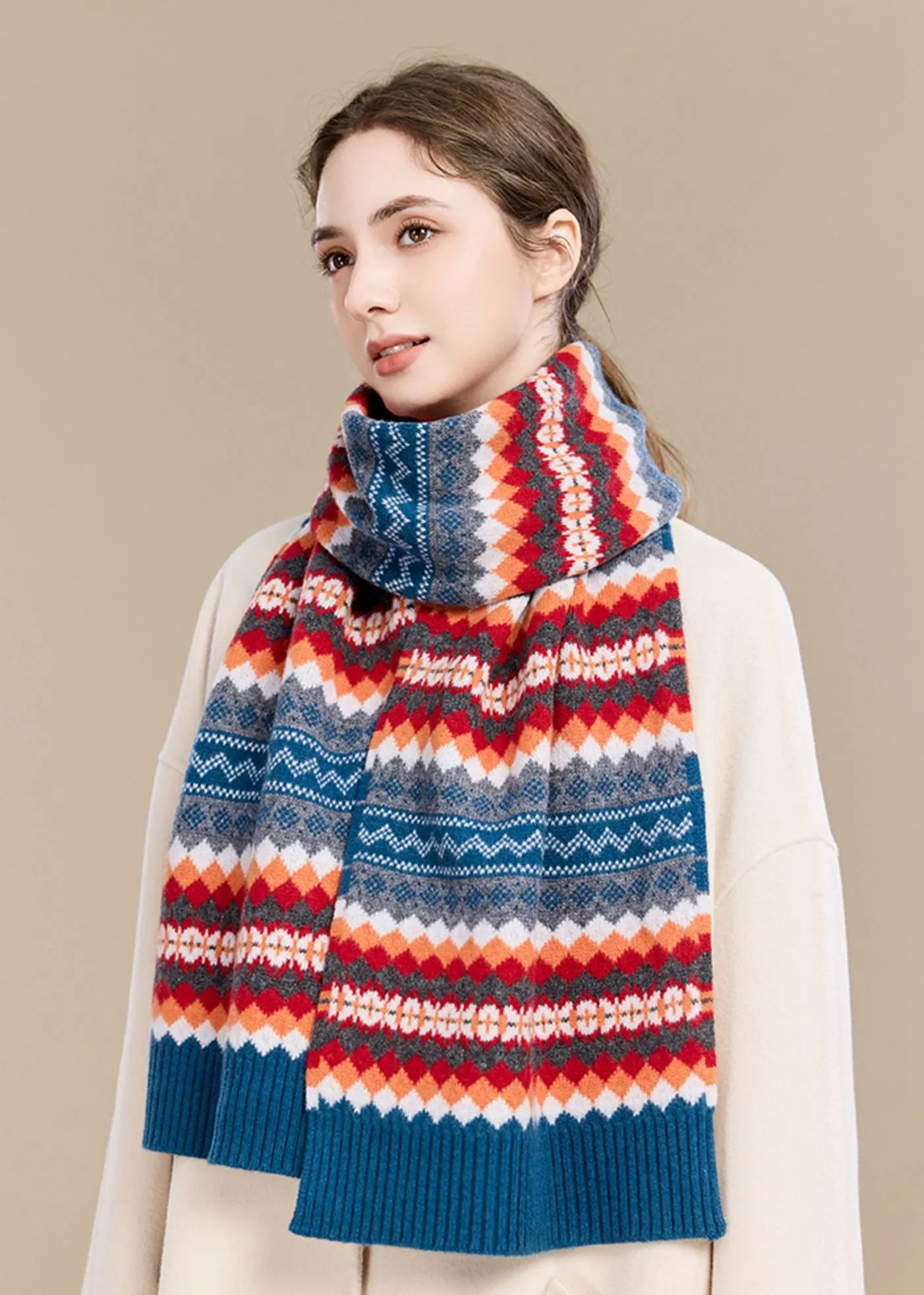 Colorblock Pure Wool Long Scarf