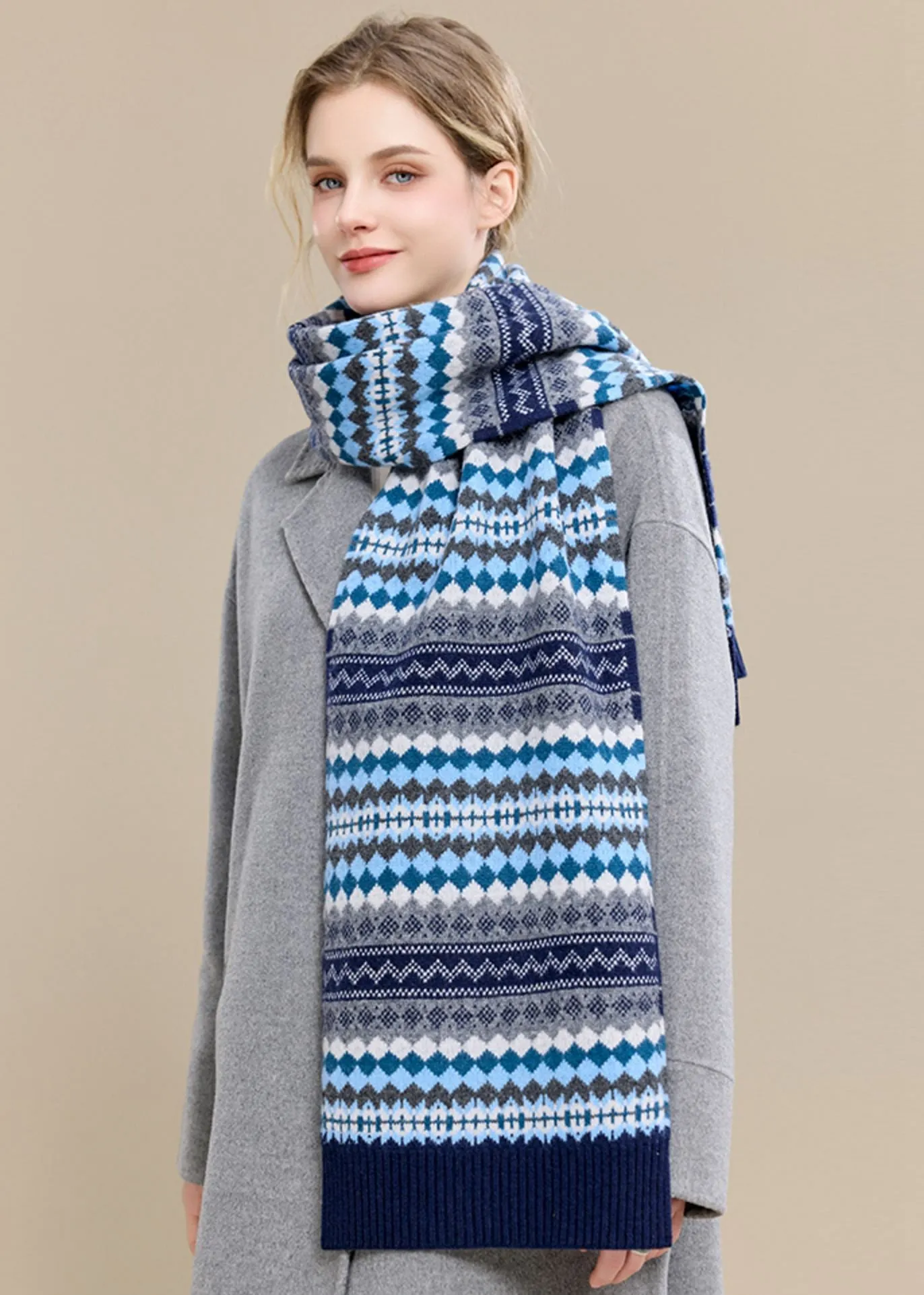 Colorblock Pure Wool Long Scarf