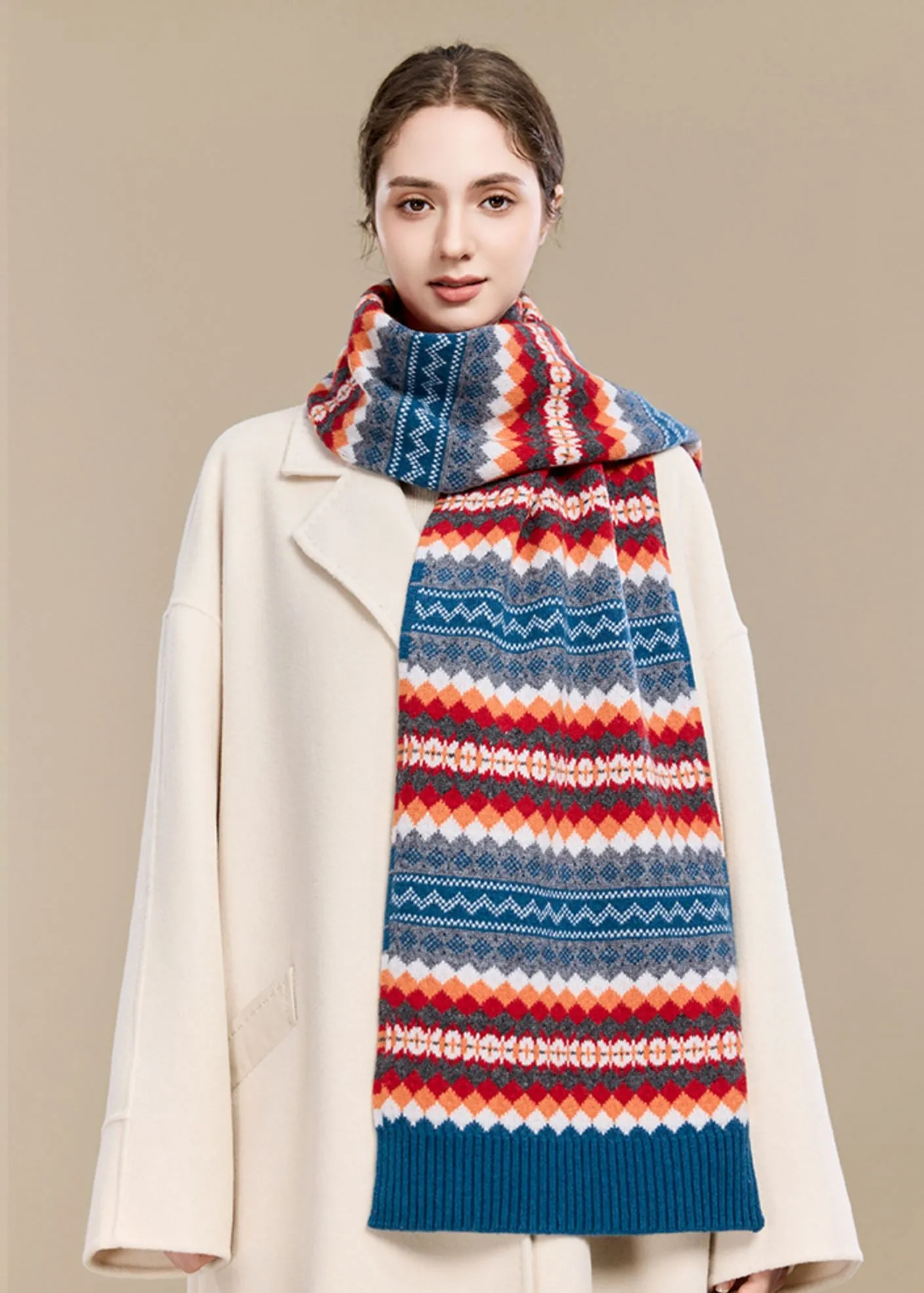 Colorblock Pure Wool Long Scarf