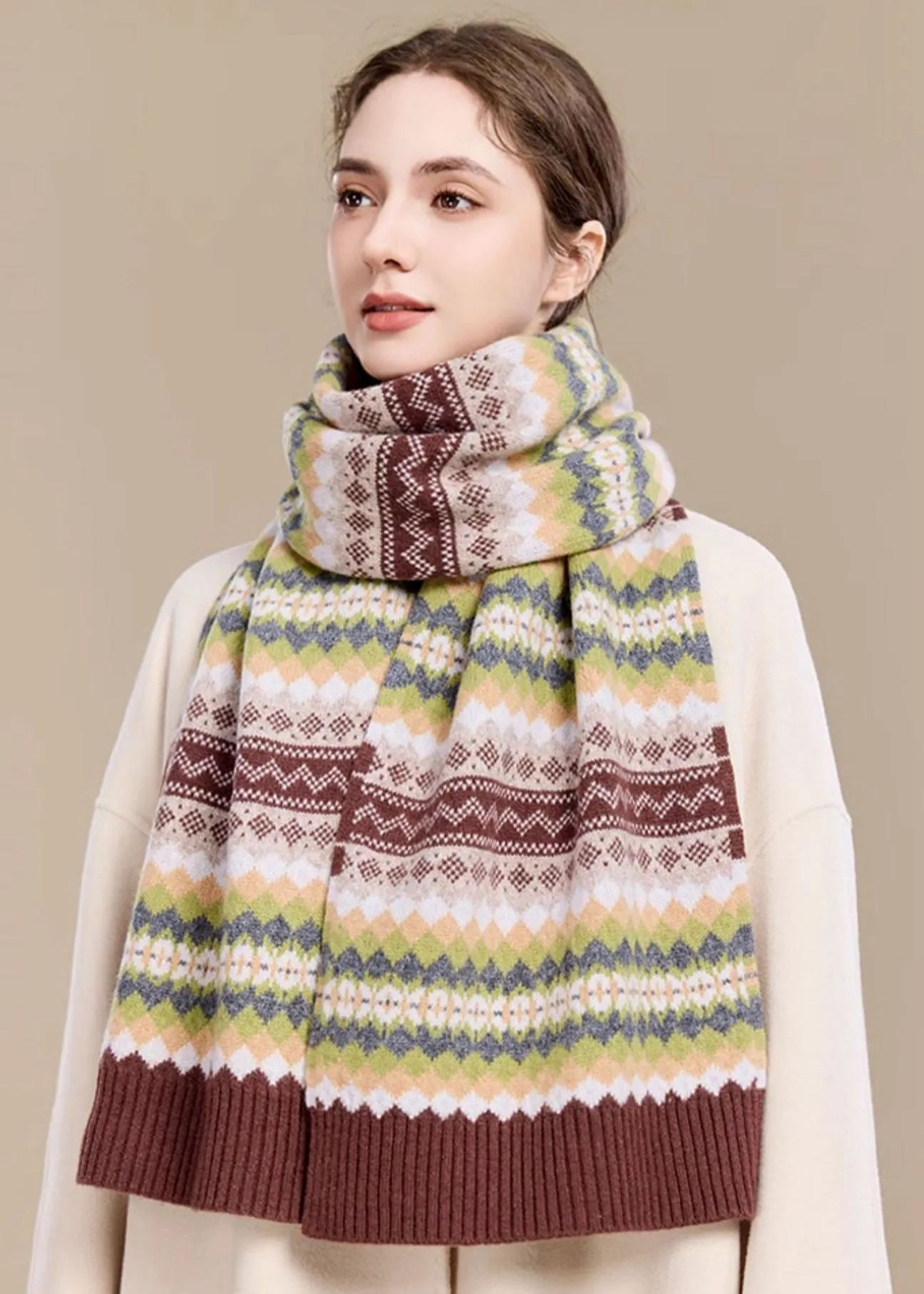 Colorblock Pure Wool Long Scarf