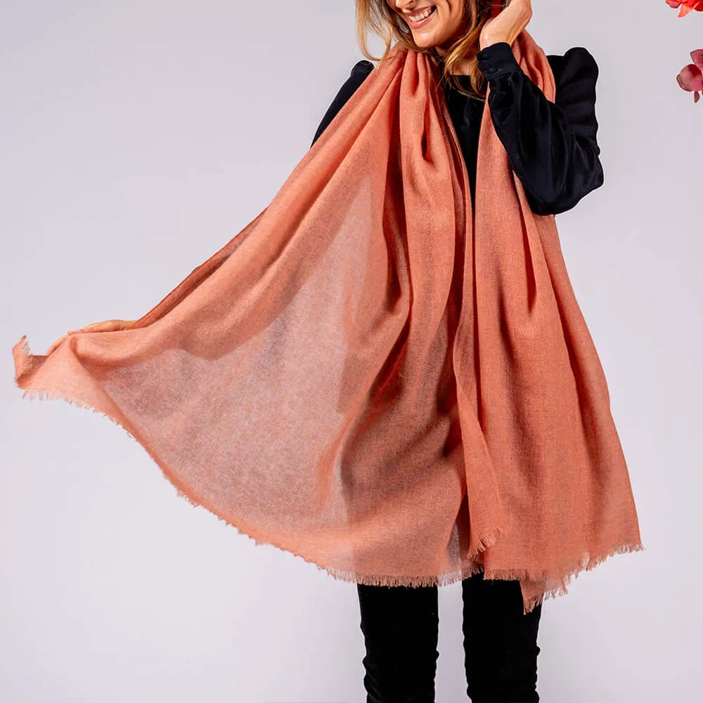 Coral Clay Gossamer Cashmere Shawl