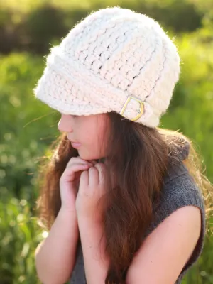 Cream buckle beanie winter hat