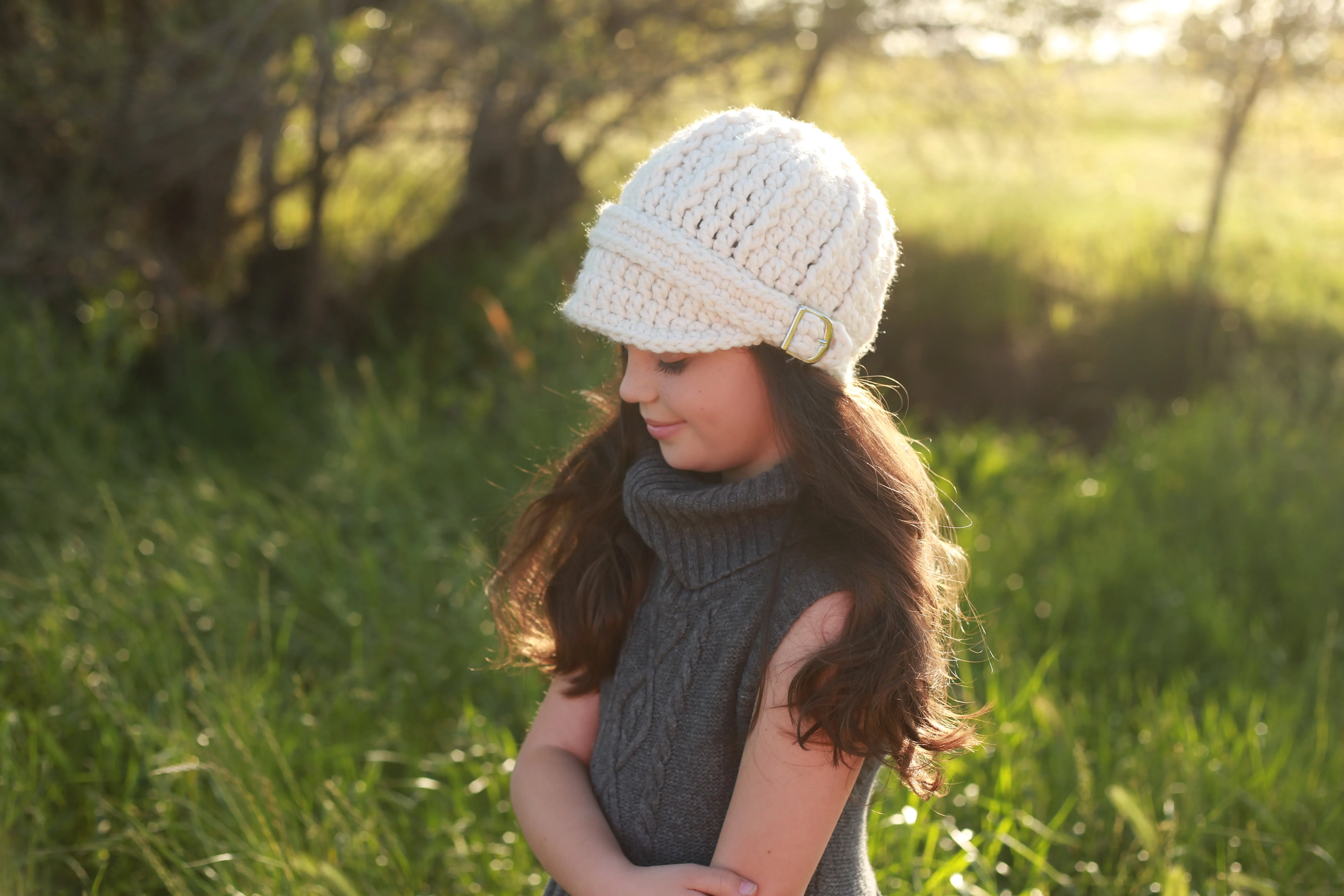 Cream buckle beanie winter hat