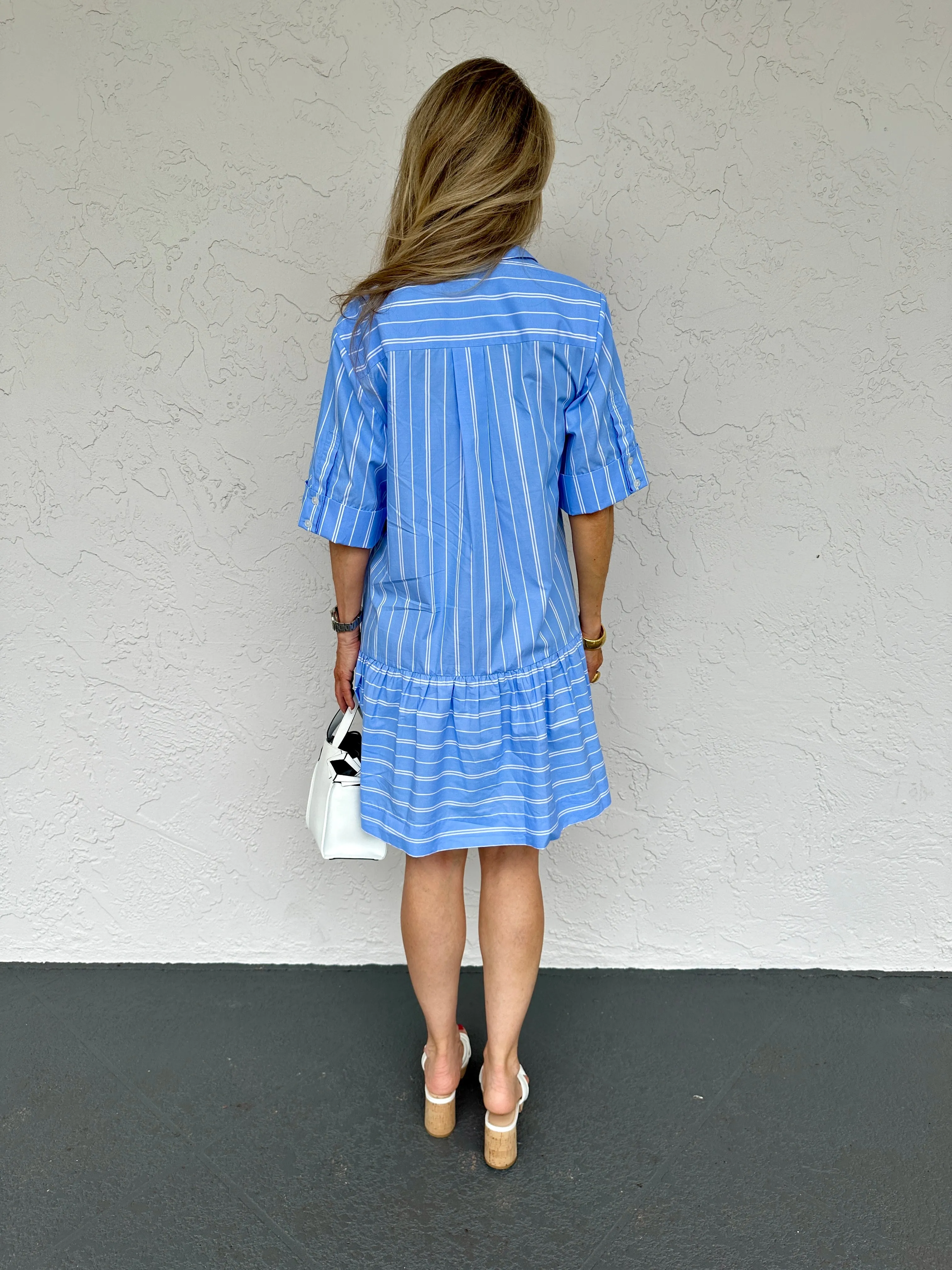 Cris Short Sleeve Shirt Dress - Wide Oxford Blue Stripe