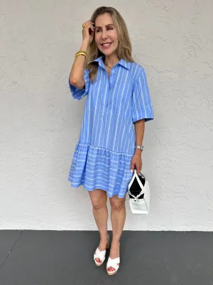 Cris Short Sleeve Shirt Dress - Wide Oxford Blue Stripe