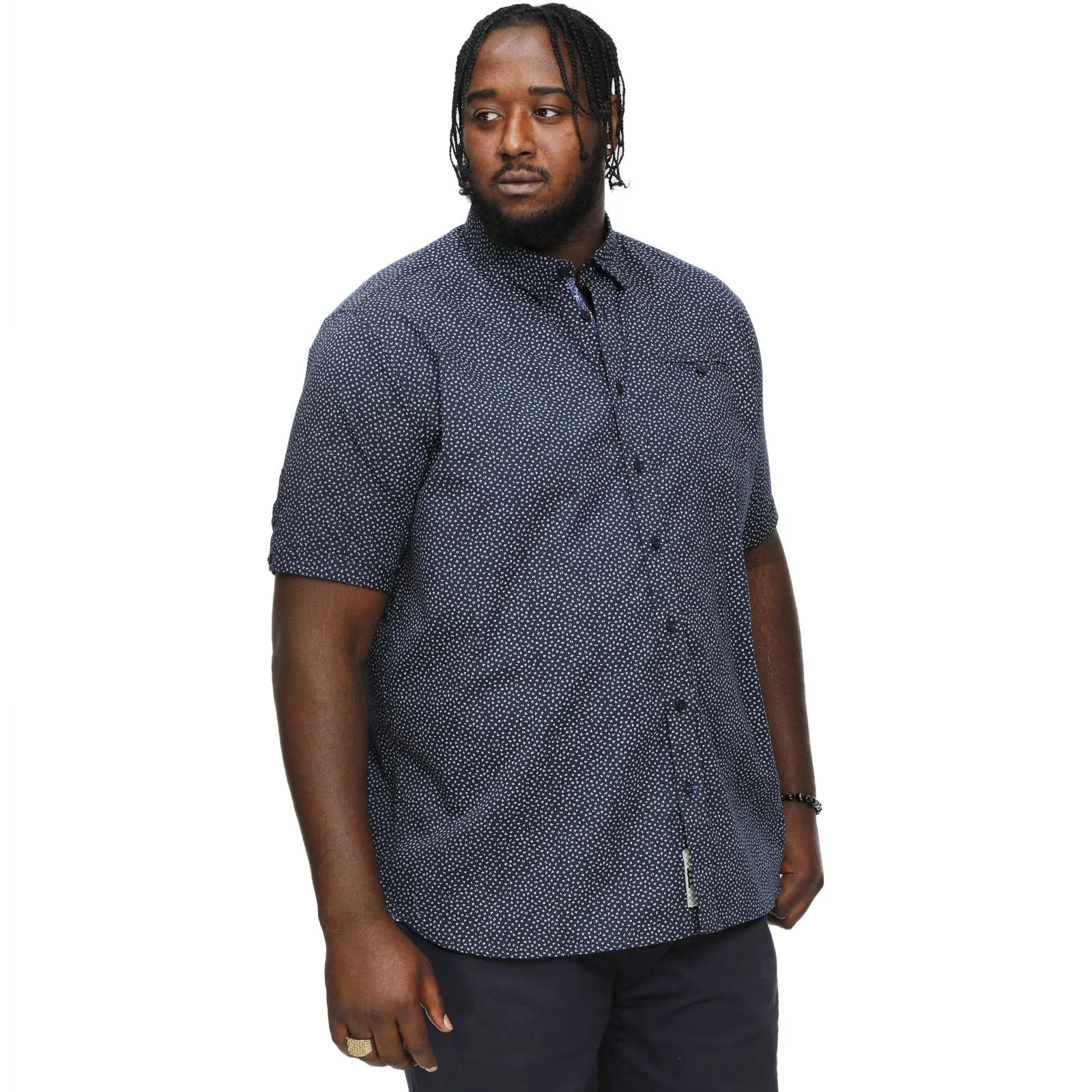 D555 Mens Brody Big & Tall All Over Micro Print Short Sleeve Shirt - Navy