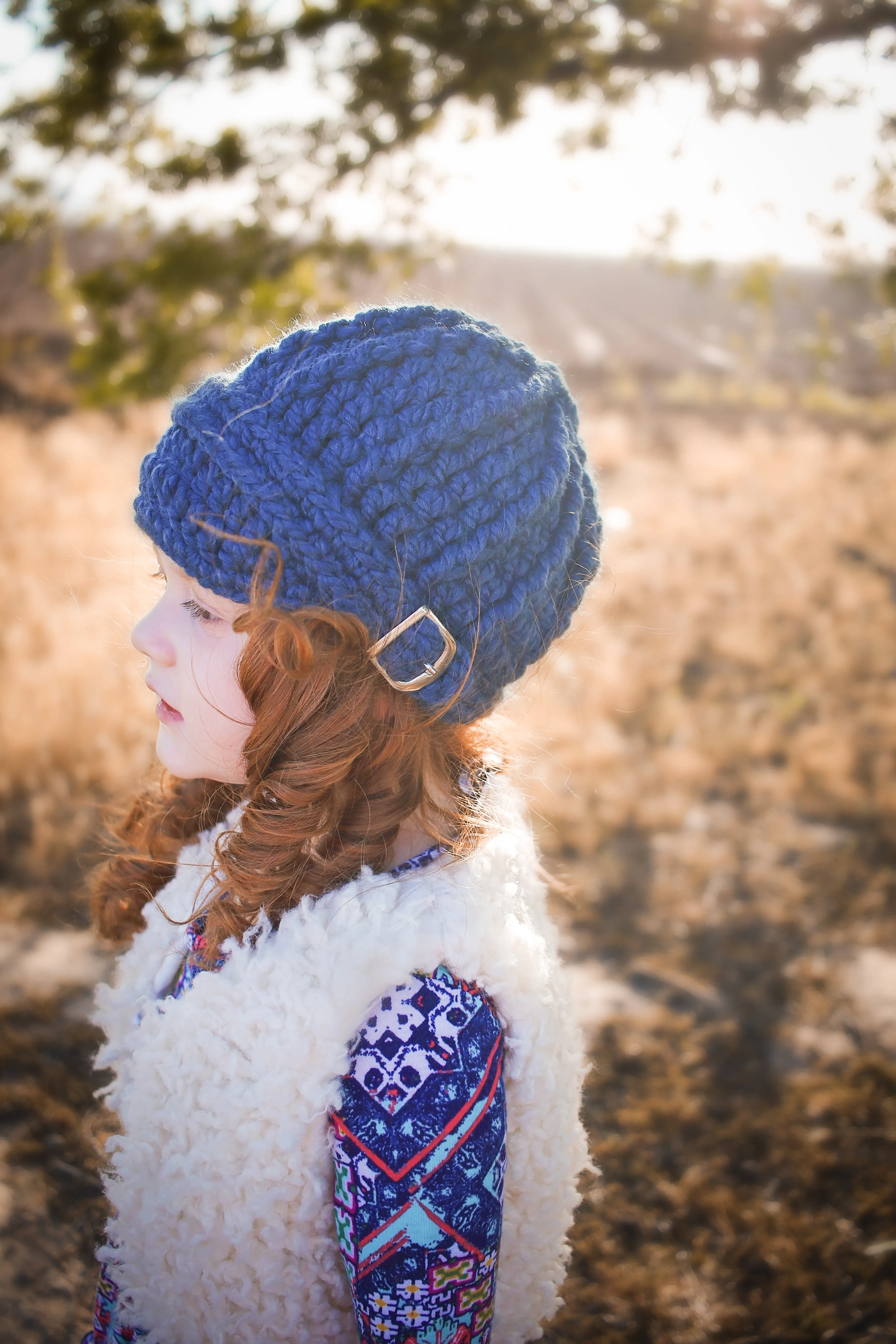 Denim blue buckle beanie winter hat