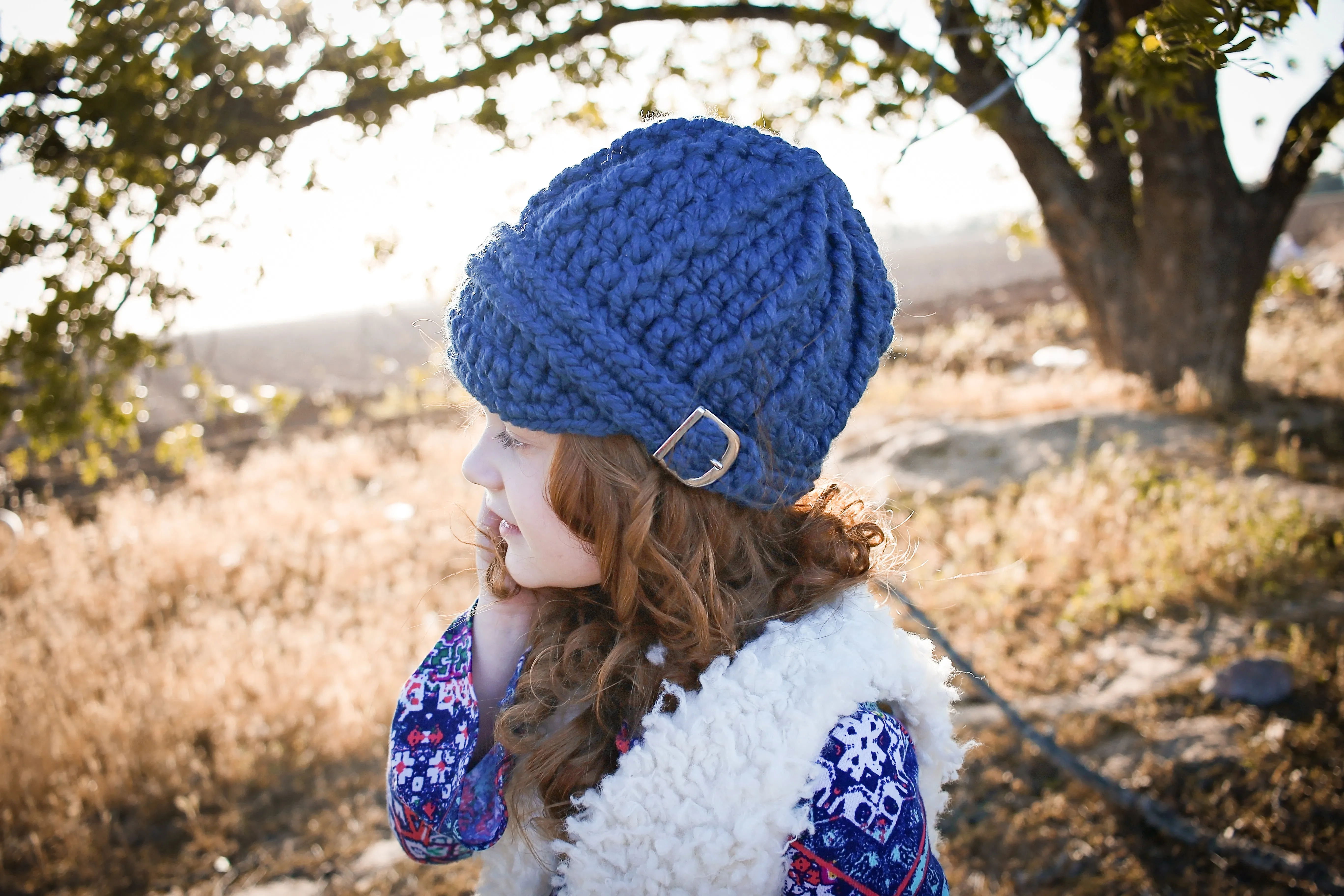 Denim blue buckle beanie winter hat