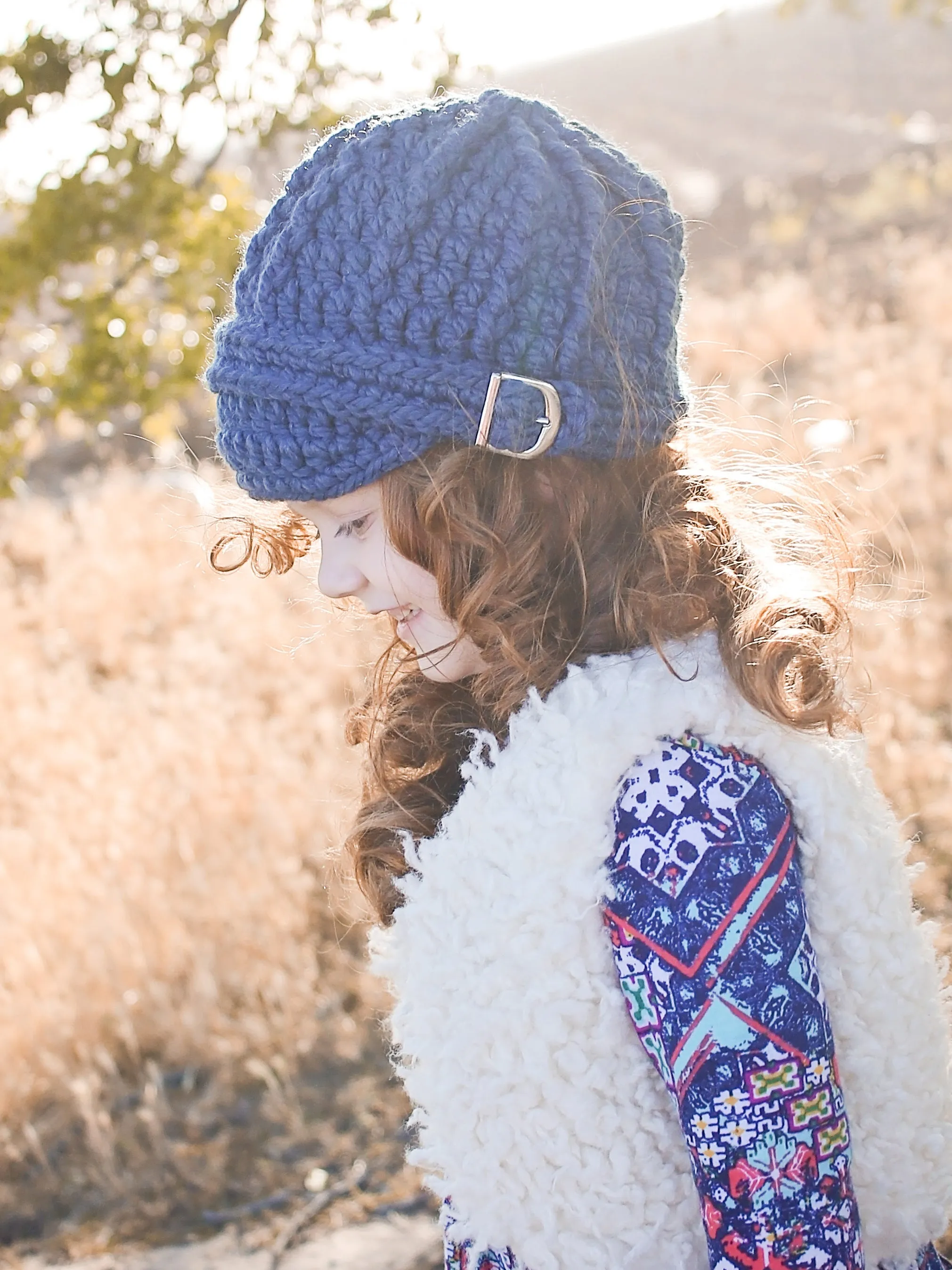 Denim blue buckle beanie winter hat