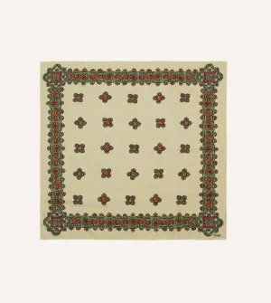 Ecru Medallion Print Cotton-Silk Bandana