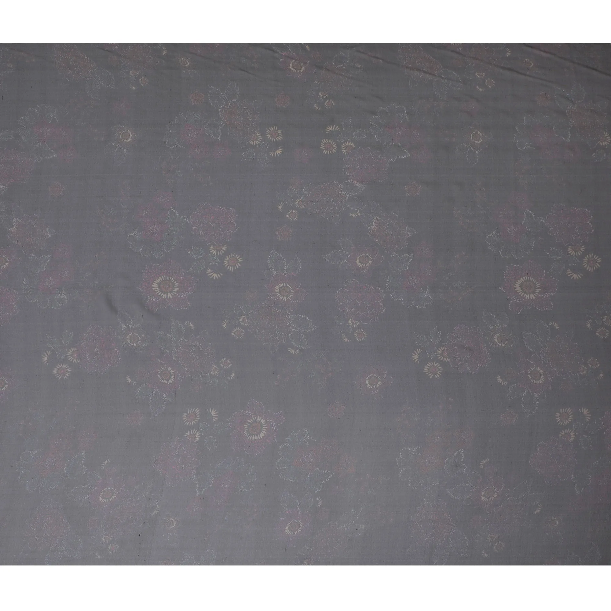 Elegant Charcoal Grey Floral Pure Silk Chiffon Fabric, 110 cms, South Korea-D19888