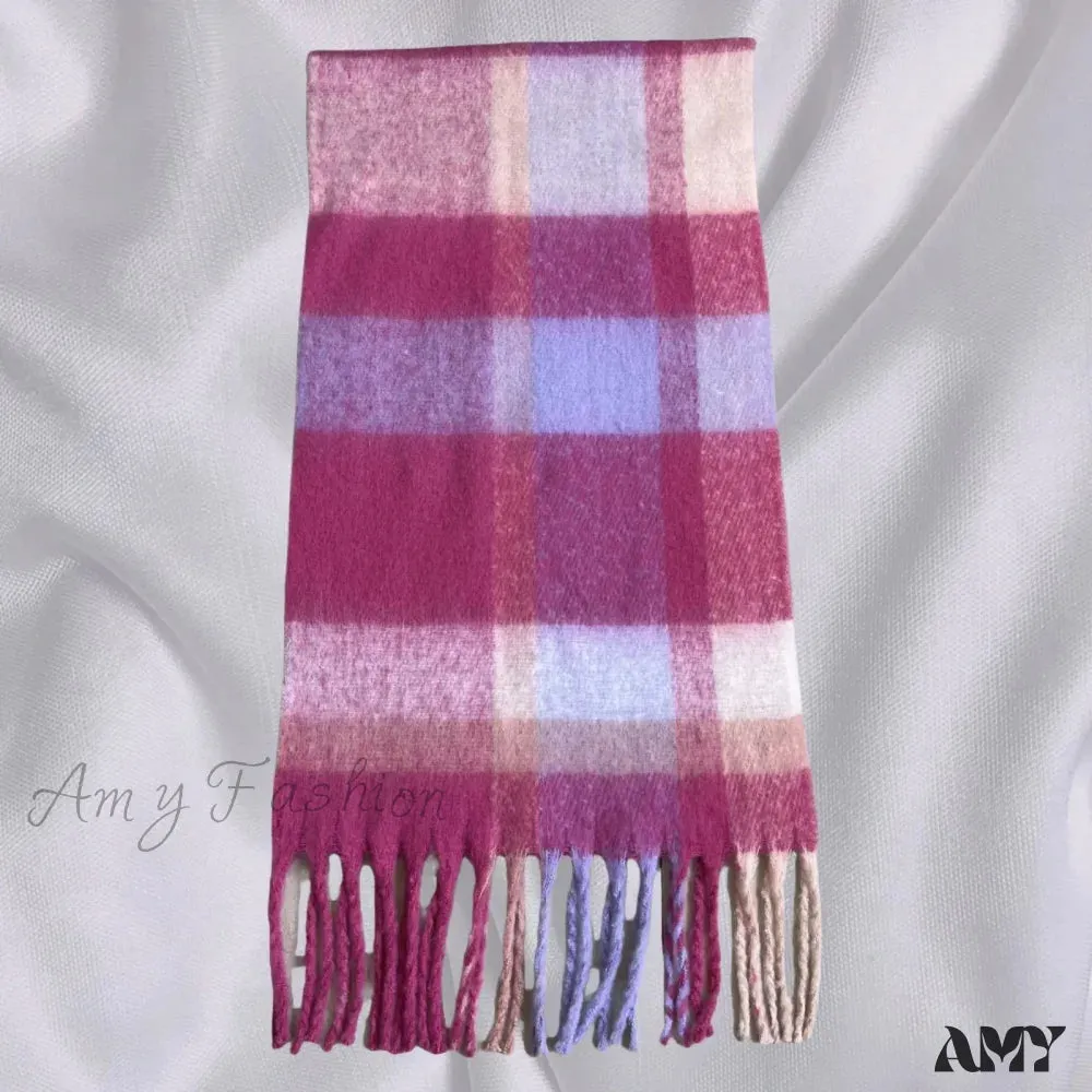 Elegant Minimalist Plaid Long Shawl Thickened Warm Scarf for Women