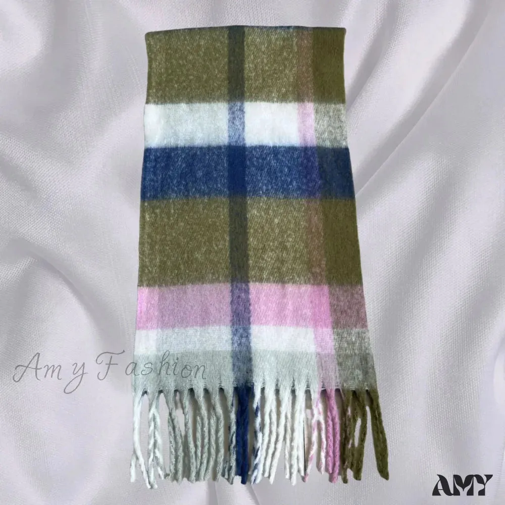 Elegant Minimalist Plaid Long Shawl Thickened Warm Scarf for Women