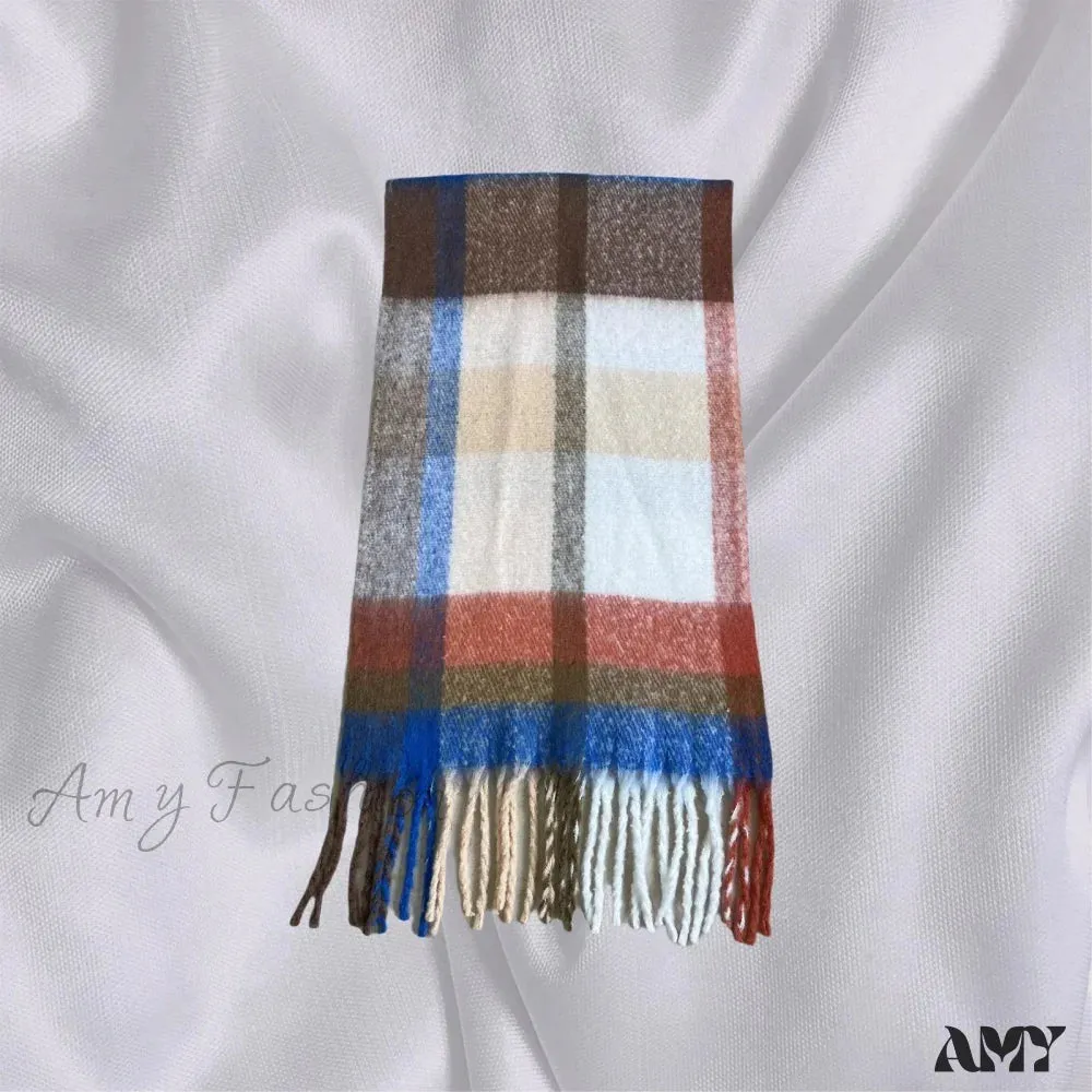 Elegant Minimalist Plaid Long Shawl Thickened Warm Scarf for Women