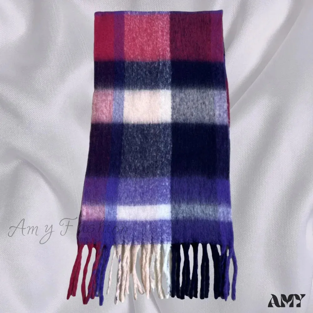 Elegant Minimalist Plaid Long Shawl Thickened Warm Scarf for Women