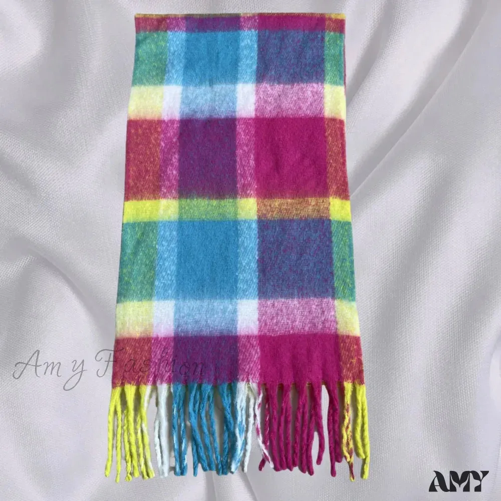 Elegant Minimalist Plaid Long Shawl Thickened Warm Scarf for Women