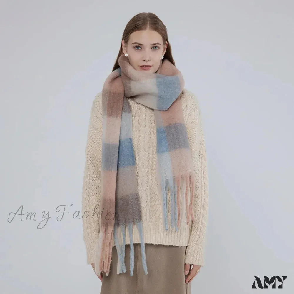 Elegant Minimalist Plaid Scarf - Imitation Cashmere Warm Shawl for Women