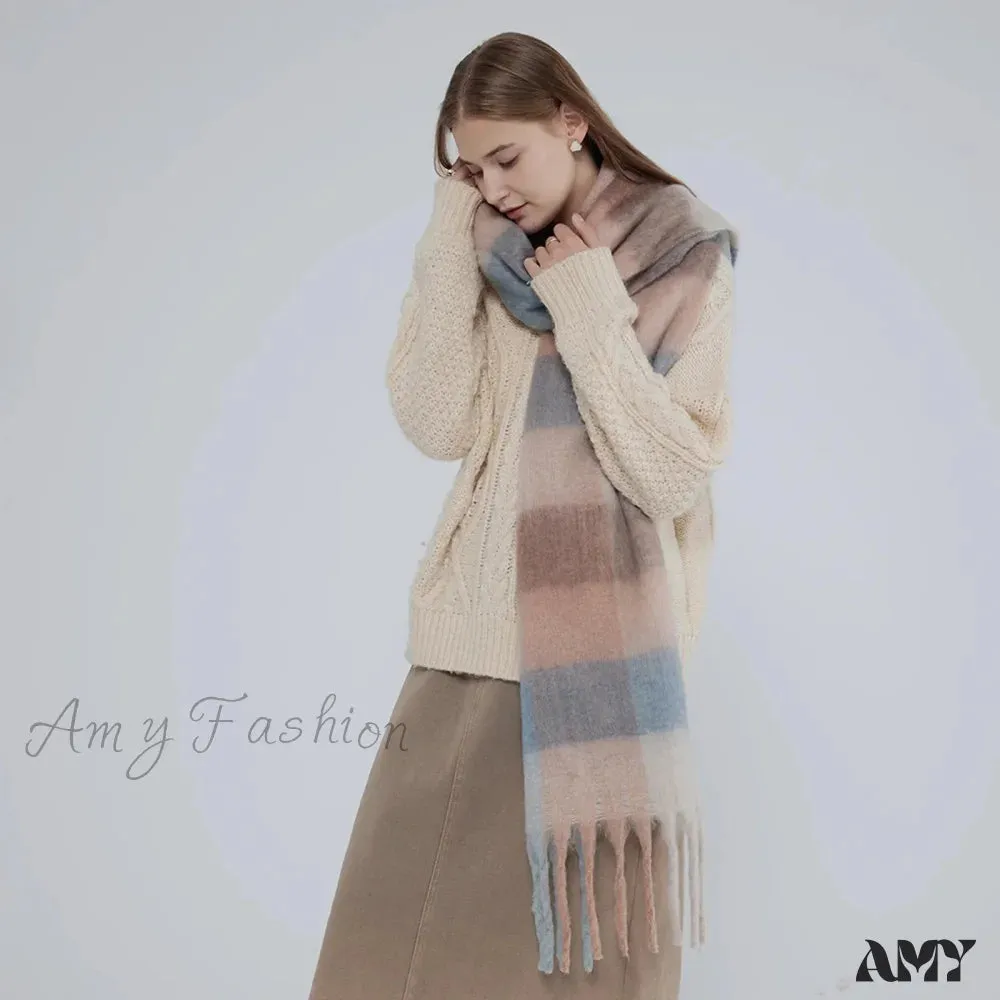 Elegant Minimalist Plaid Scarf - Imitation Cashmere Warm Shawl for Women