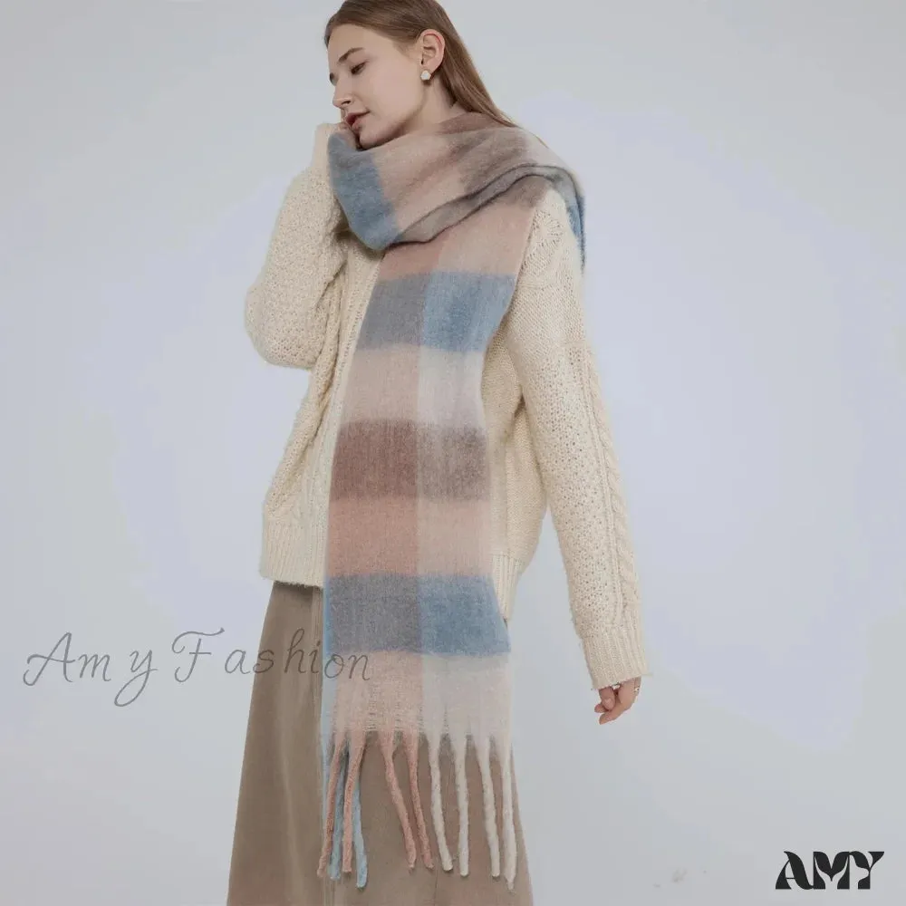 Elegant Minimalist Plaid Scarf - Imitation Cashmere Warm Shawl for Women