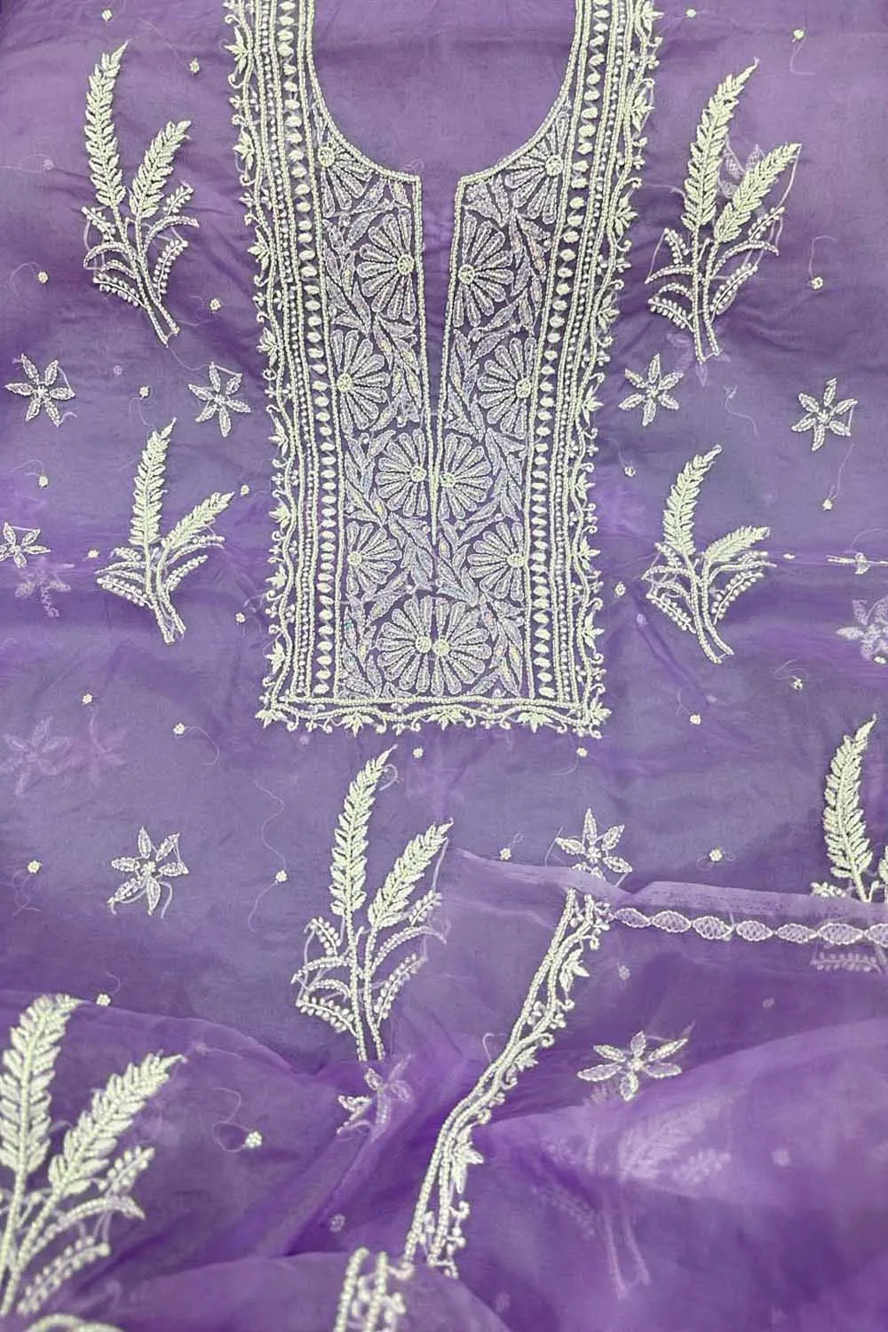 Elegant Purple Chikankari Organza Suit: Hand Embroidered Two Piece Set