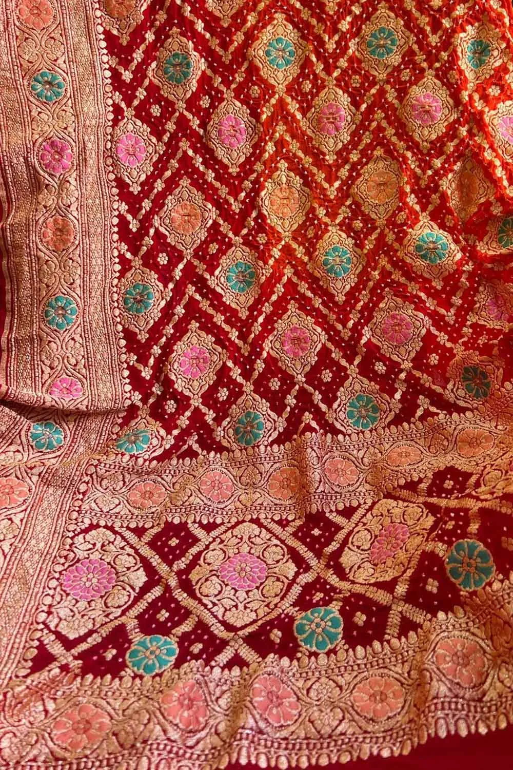 Elegant Red Banarasi Bandhani Georgette Meenakari Dupatta